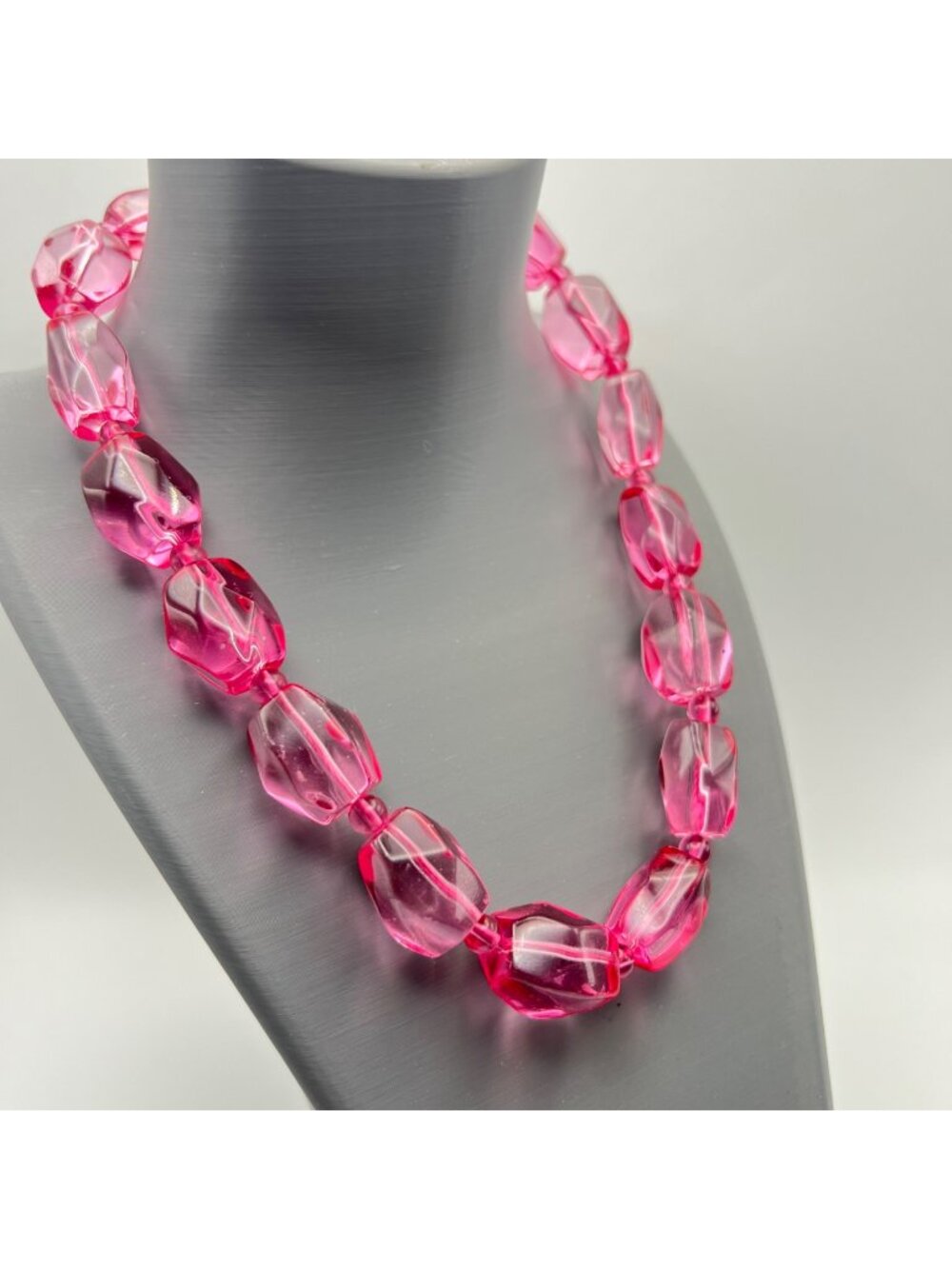 Signed J Crew Pink Acrylic Collar Necklace 16" + 2" Adjustable Gold-Tone Chain